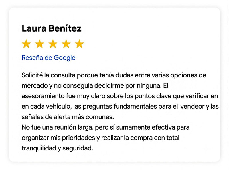 Reseña de Google de Laura Benítez sobre el asesoramiento de Audítame