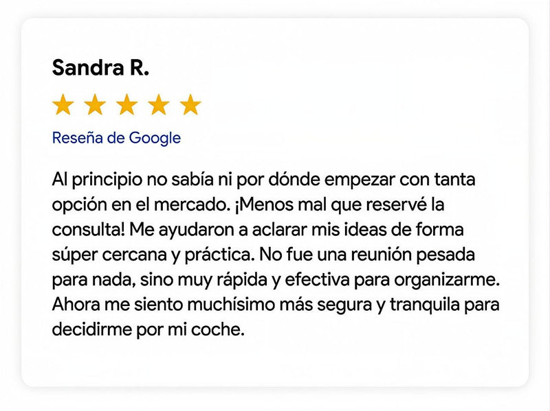 Reseña de Google de Sandra R. sobre el asesoramiento de Audítame